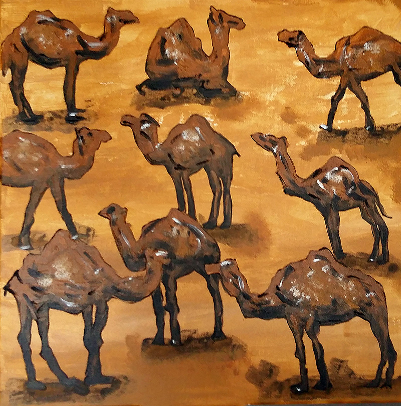 Acrylbild Kamele